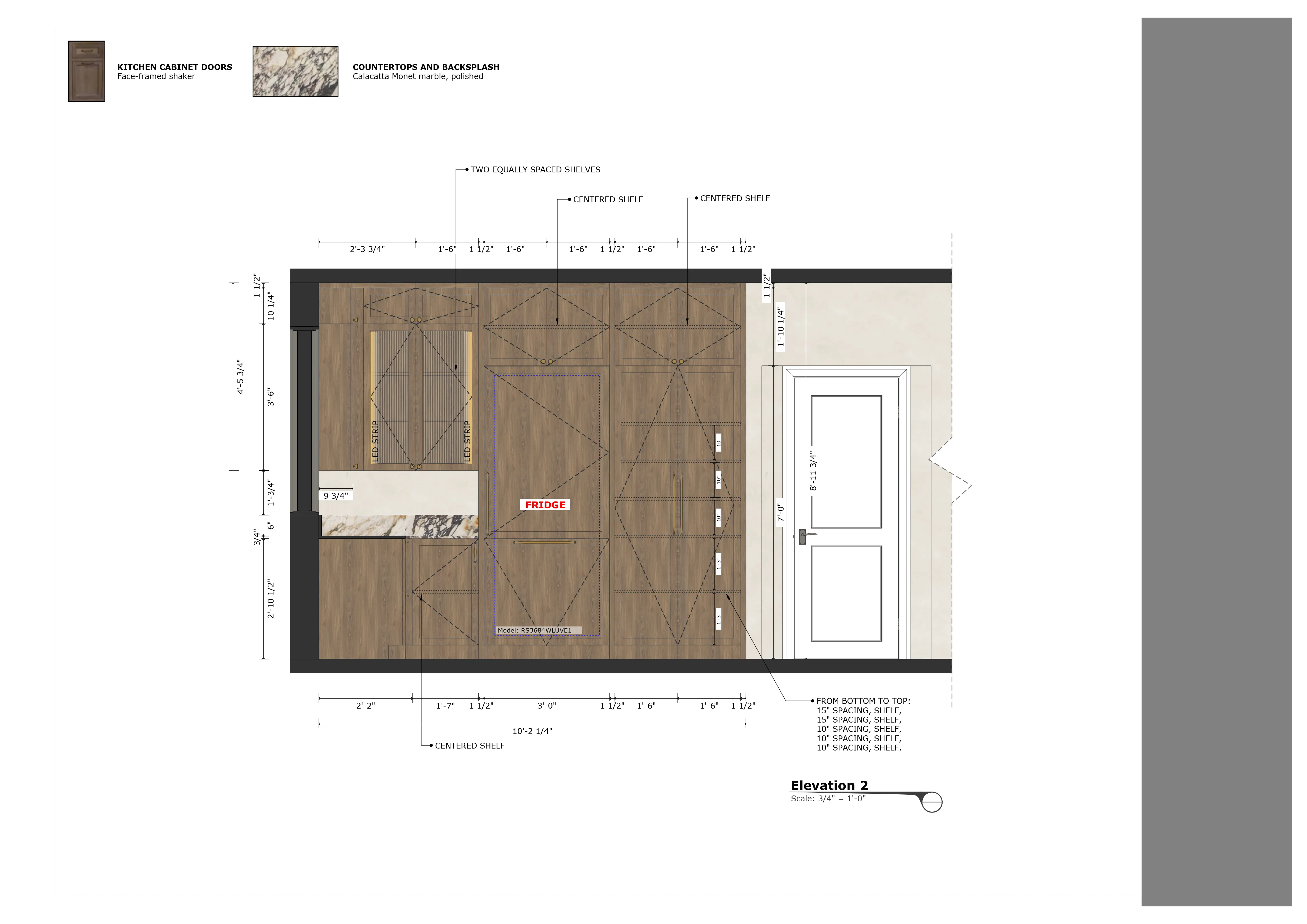 Kitchen elevation: refrigerator and pantry wall
