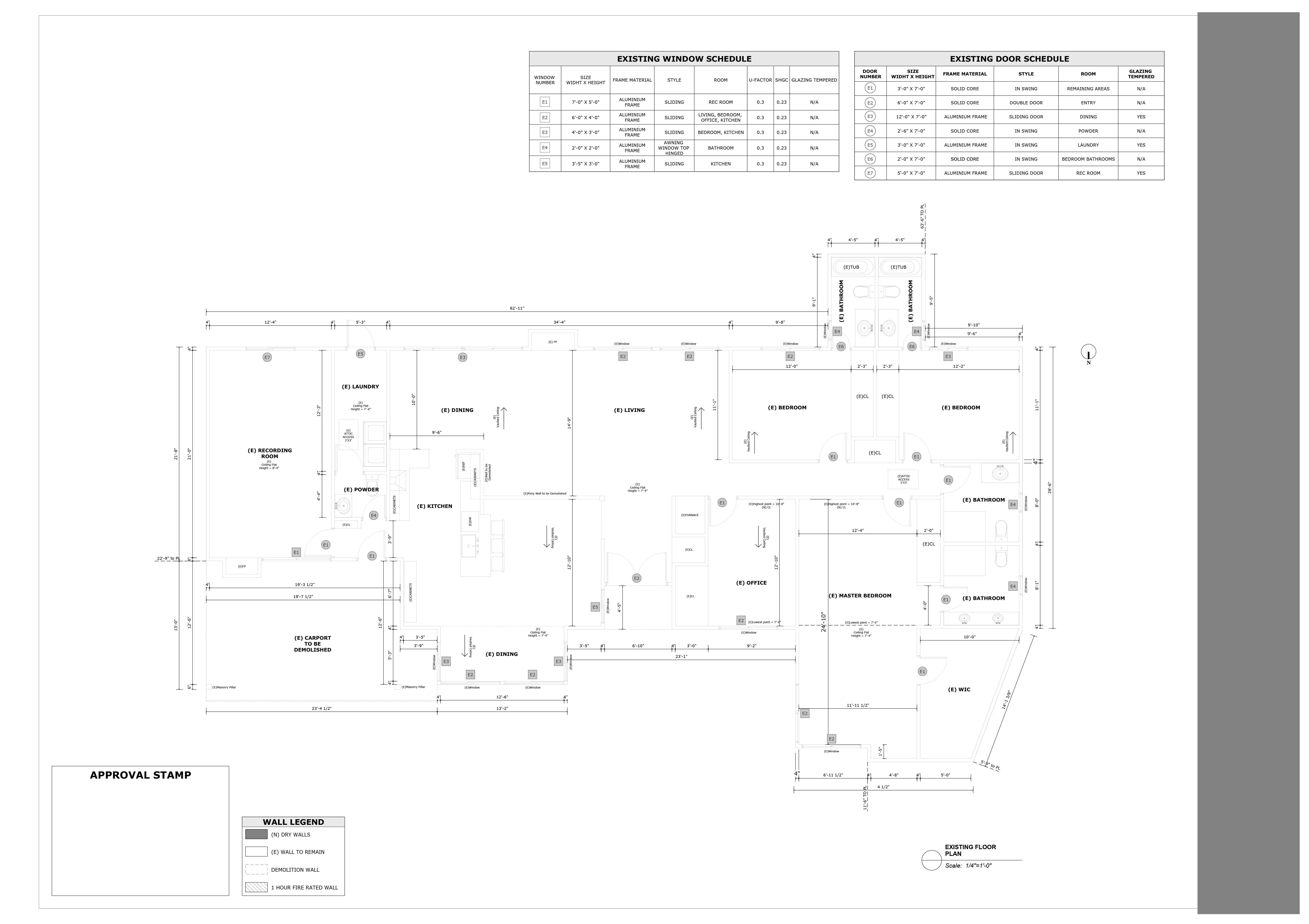 Existing floor plan with door and window schedules