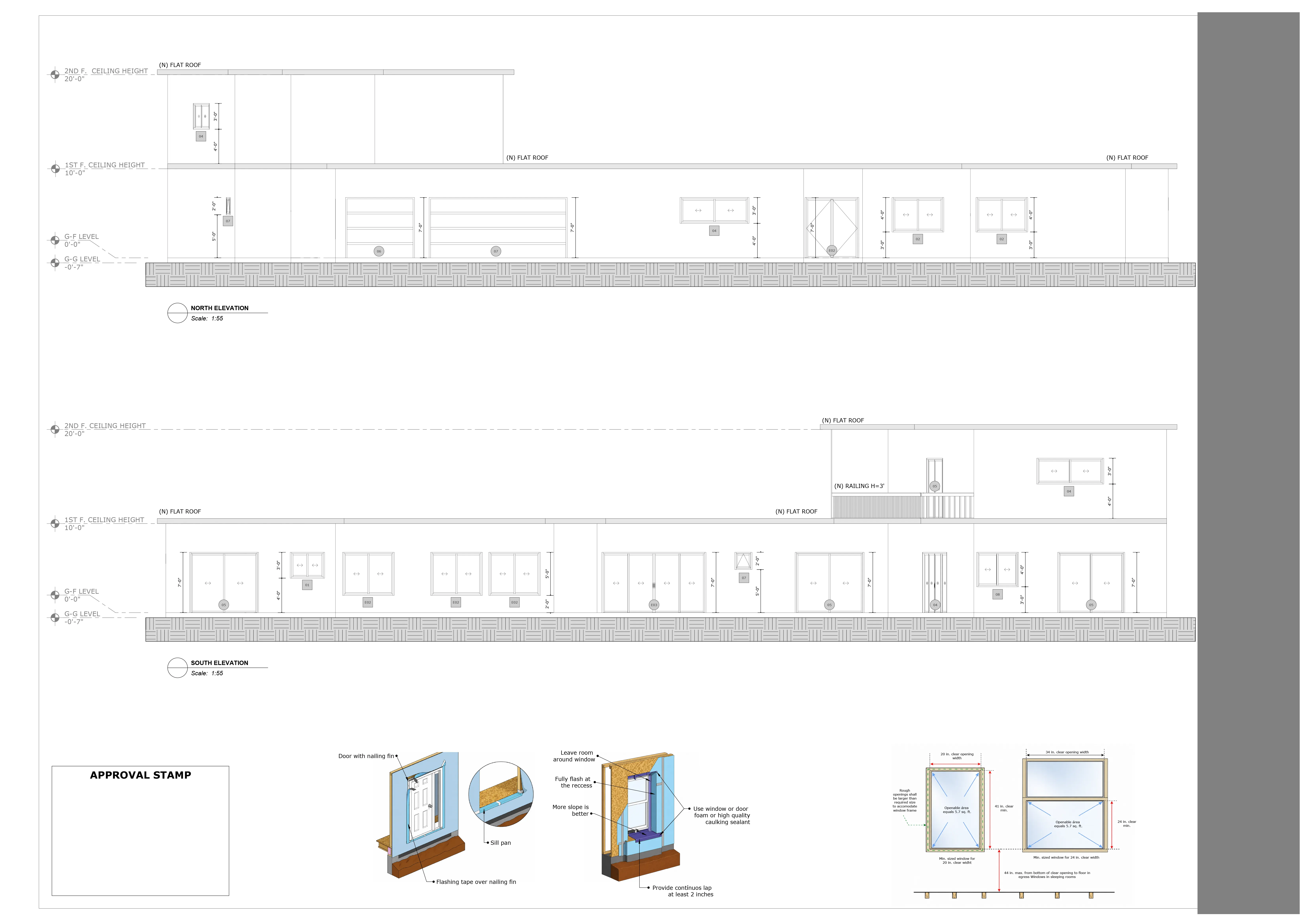 North and south exterior elevations